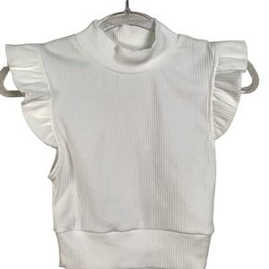 Storia Ribbed Ruffle Sleeve Cropped Top Sz S